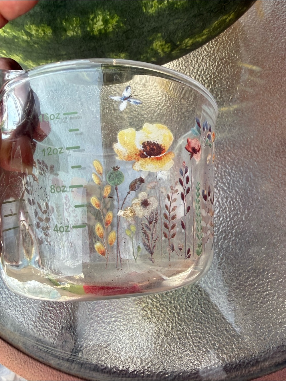 Clear Glass Floral Pitcher with Multicolor Flower Motif - Picture 2 of 5